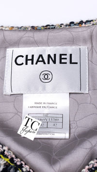 CHANEL 04S Blue Pink Black Multi Color Tweed Zip-Up Blouson Jumper Setup Skirt 42 | US