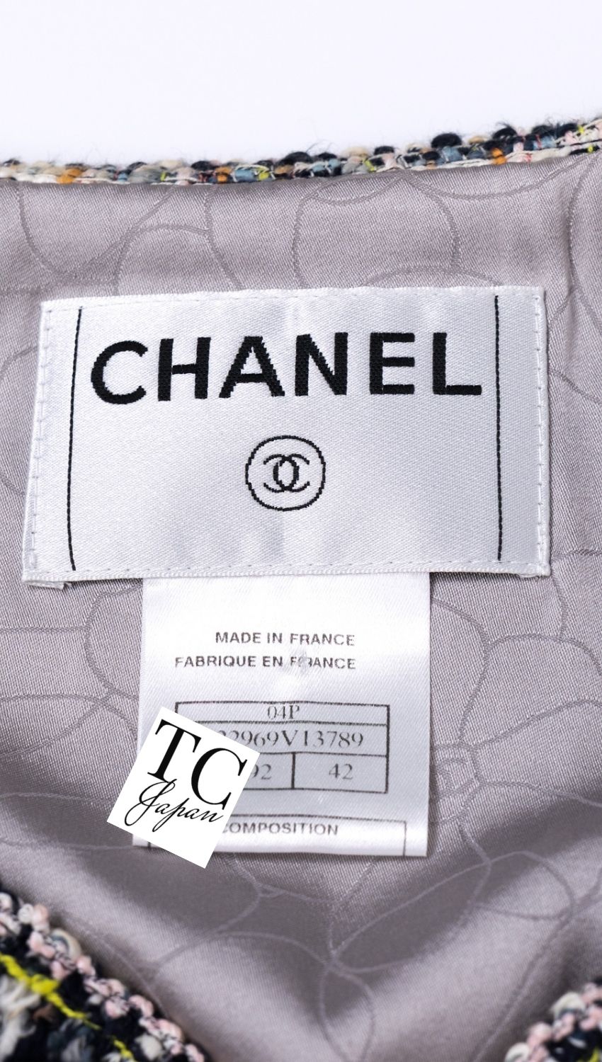CHANEL 04S Blue Pink Black Multi Color Tweed Zip-Up Blouson Jumper Setup Skirt 42 | US