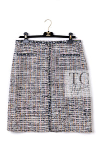 CHANEL 04S Blue Pink Black Multi Color Tweed Zip-Up Blouson Jumper Setup Skirt 42 | US