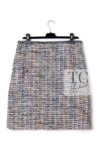 CHANEL 04S Blue Pink Black Multi Color Tweed Zip-Up Blouson Jumper Setup Skirt 42 | US