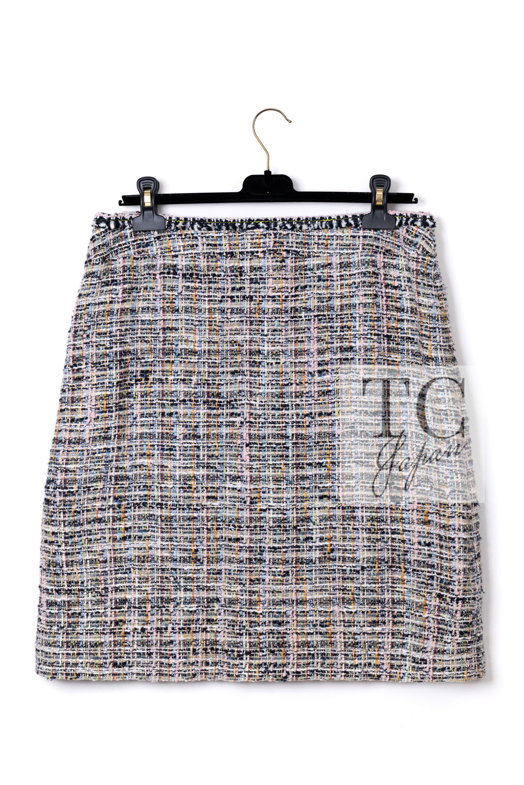 CHANEL 04S Blue Pink Black Multi Color Tweed Zip-Up Blouson Jumper Setup Skirt 42 | US