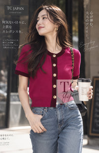 CHANEL 20PF Plum Burgundy Bicolor CC Logo Button Cashmere Knit Cardigan 38 10