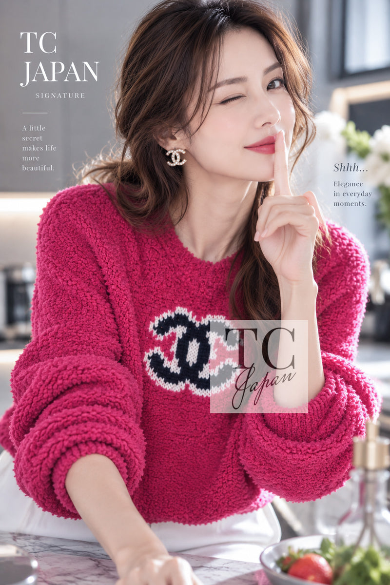 CHANEL 19A Pink Black CC Logo COCO Mark Sweater 34 36 14