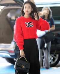 CHANEL 19A Pink Black CC Logo COCO Mark Sweater 34 36 17