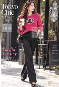 CHANEL 19A Pink Black CC Logo COCO Mark Sweater 34 36 6