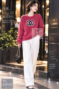 CHANEL 19A Pink Black CC Logo COCO Mark Sweater 34 36 11