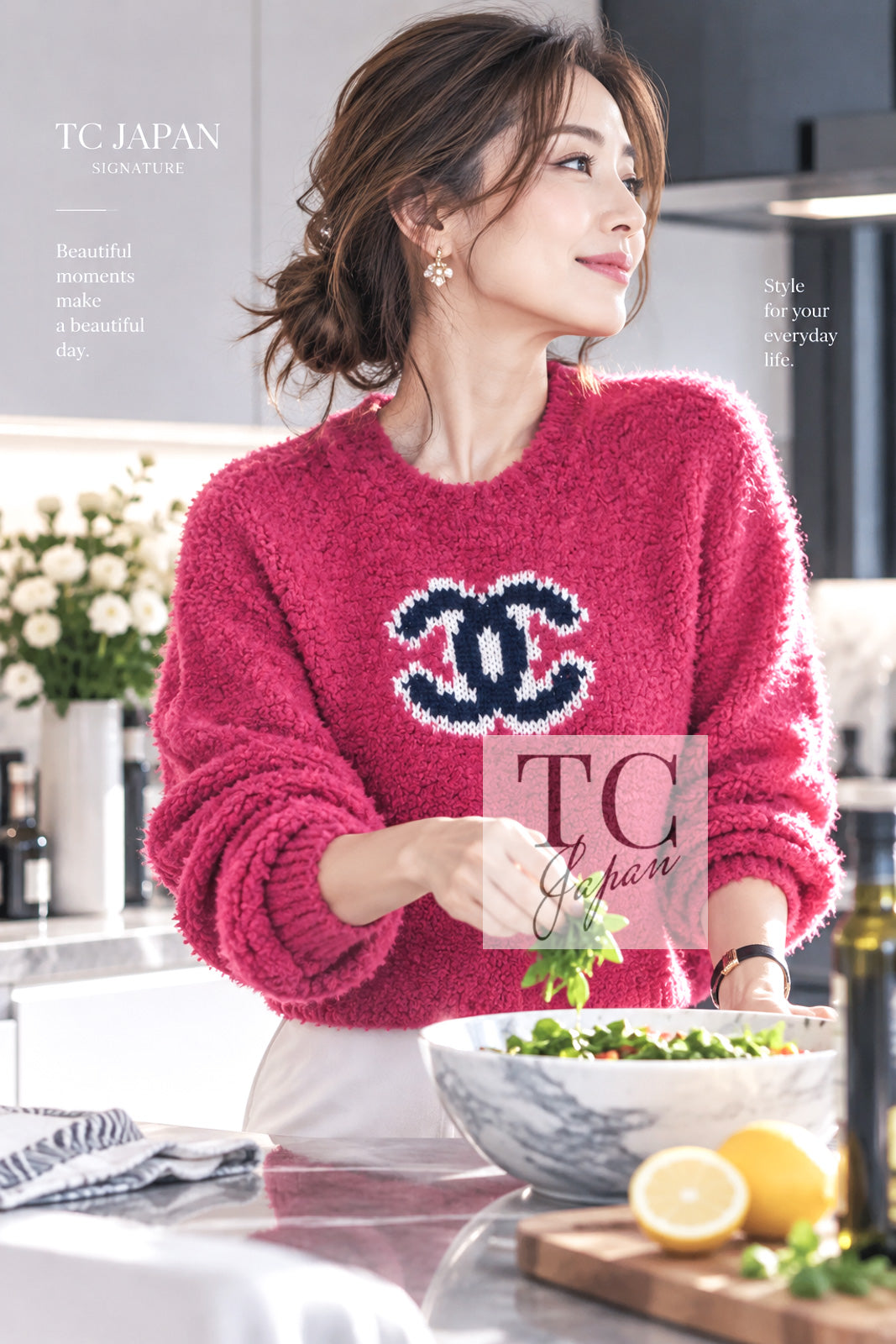 CHANEL 19A Pink Black CC Logo COCO Mark Sweater 34 36 12