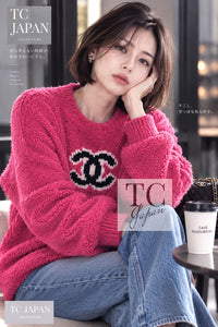 CHANEL 19A Pink Black CC Logo COCO Mark Sweater 34 36 13