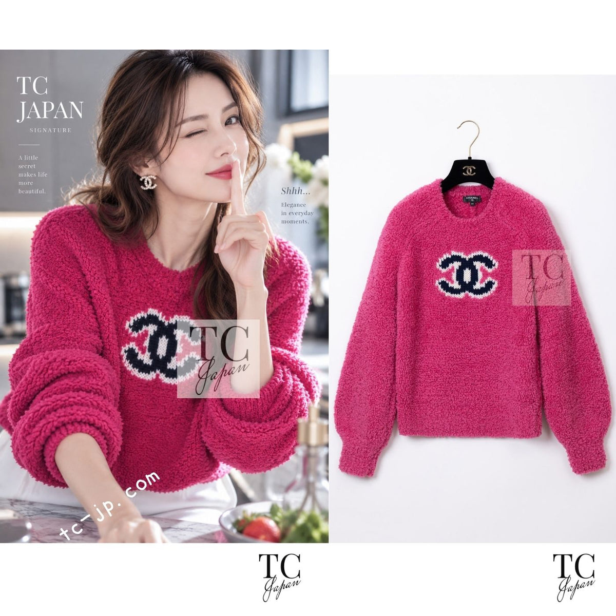 CHANEL 19A Pink Black CC Logo COCO Mark Sweater 34 36 1