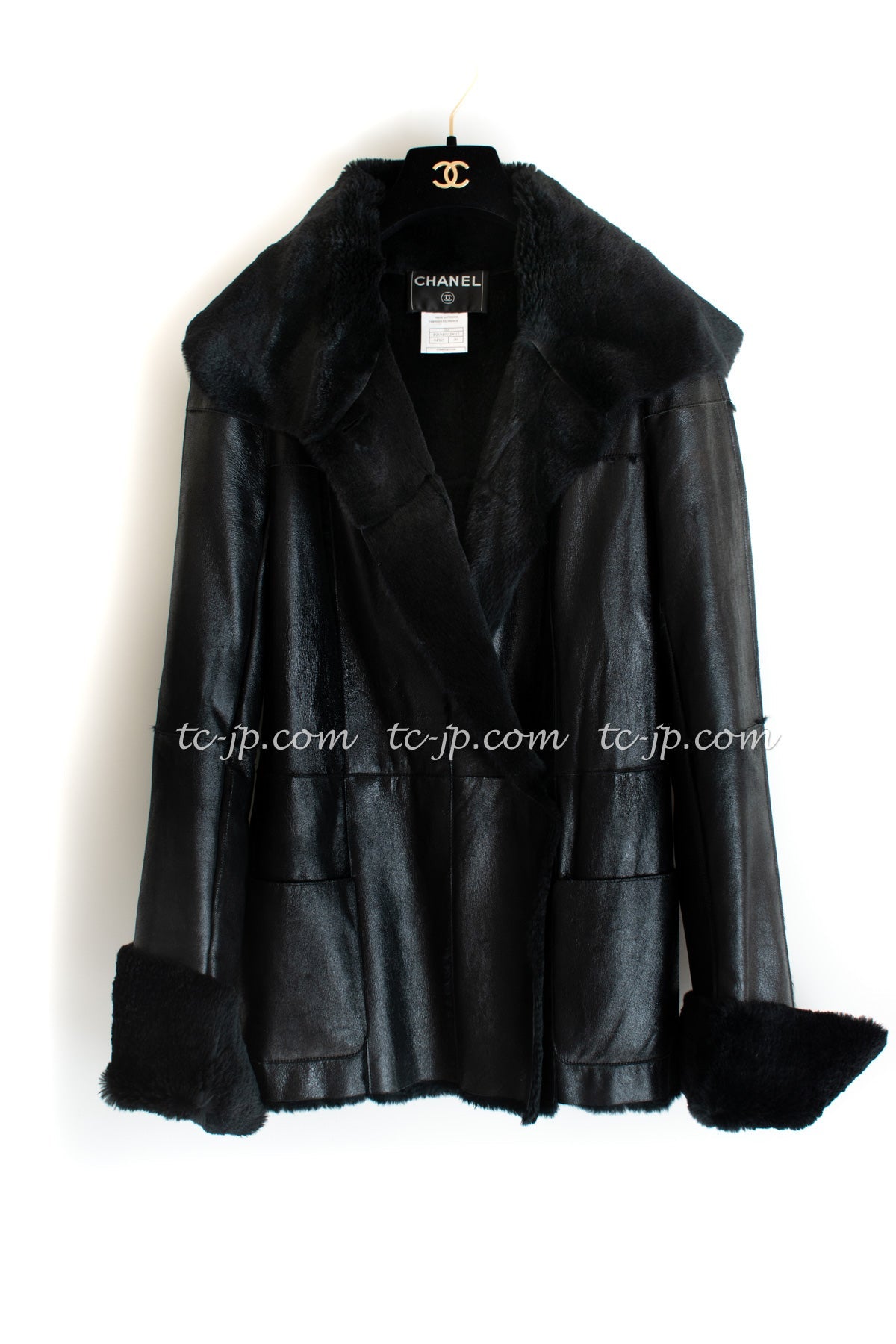 CHANEL 05A Black Rabbit Lapan Leather Jacket Coat 36 38 シャネル  ブラック・レザー・ラビットファー ・ラパン・ジャケット・コート 即発