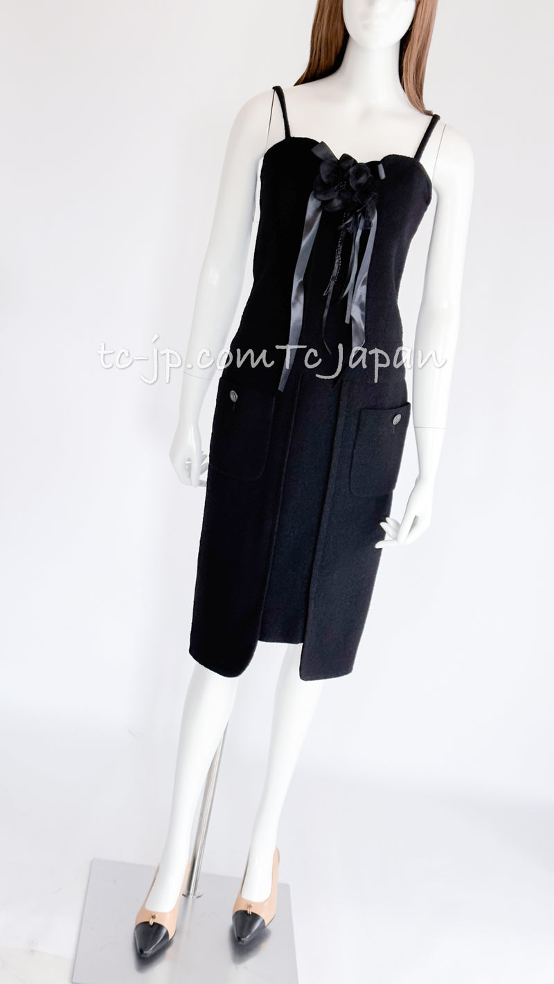 CHANEL 14C Chloe Sevigny Textured Black Dress 34 シャネル ブラック・ストラップ・ワンピース 即発