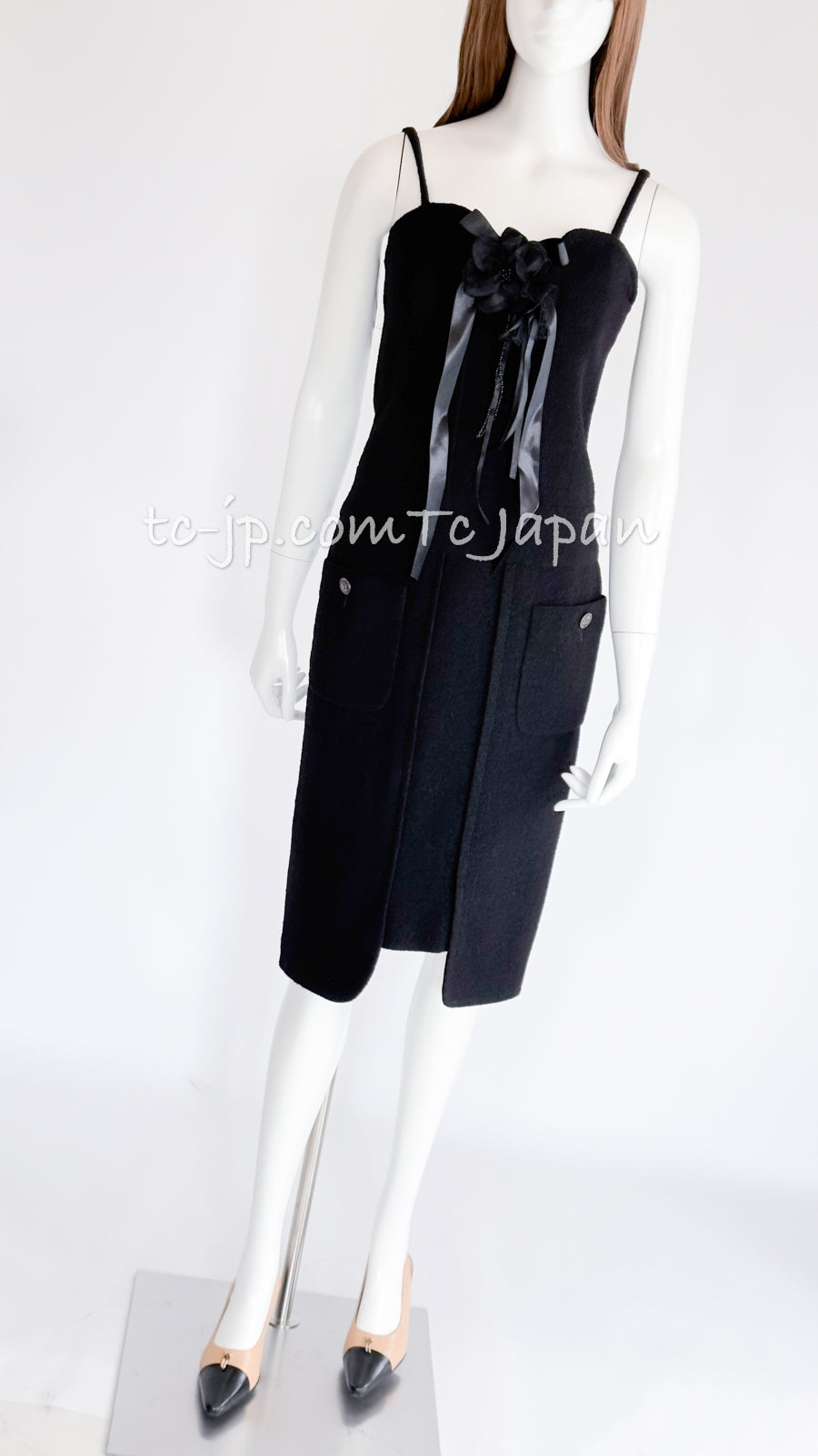 CHANEL 14C Chloe Sevigny Textured Black Cotton Dress 34 シャネル ブラック ストラップ コットン ワンピース 即発