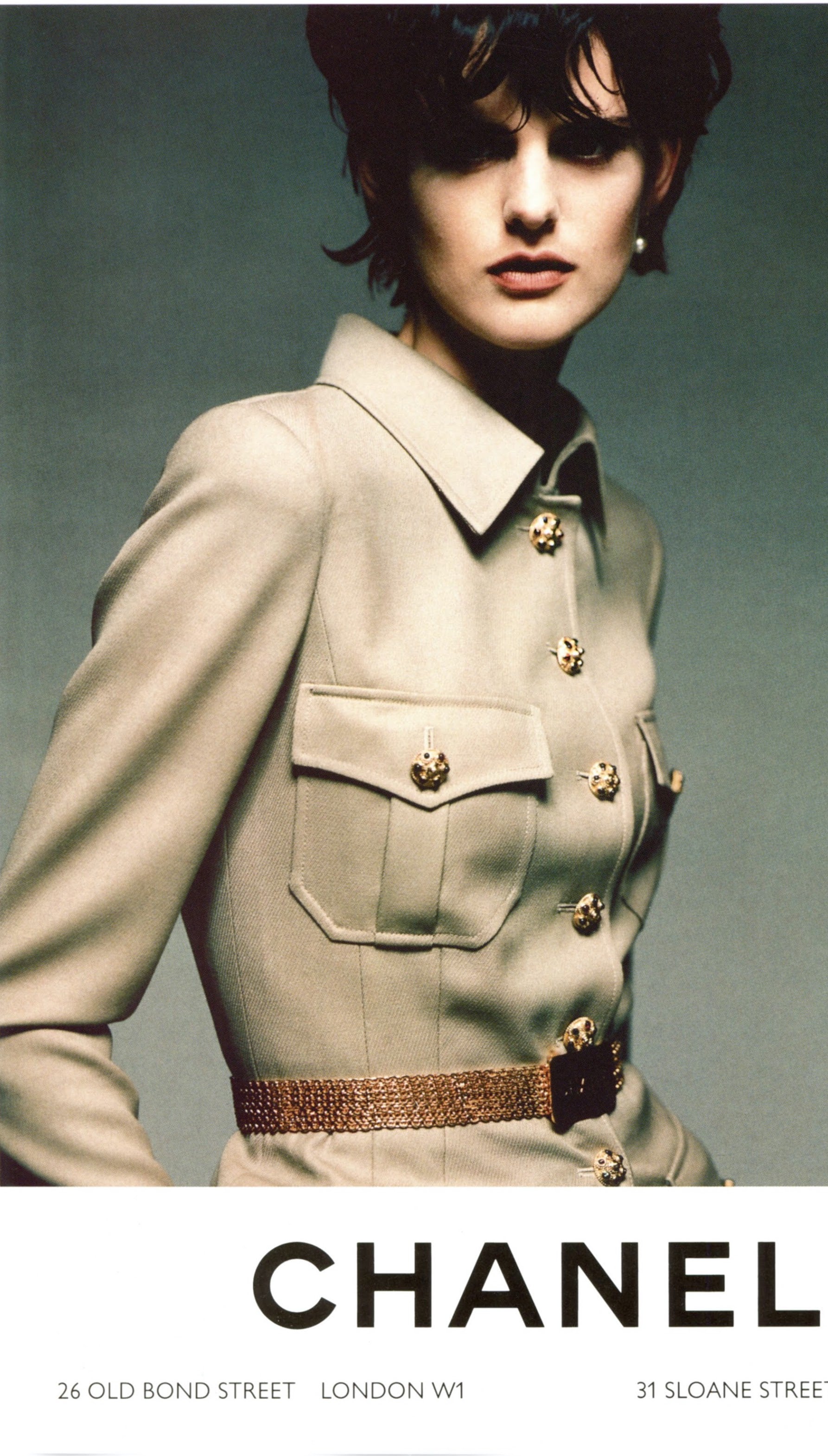 CHANEL 96A Vintage Gray Gold Buttons Belt Military Jacket Skirt Suit 40  シャネル ヴィンテージ・グレー・ゴールドCCボタン・ベルト・ミリタリー ジャケット・スカート・スーツ即発