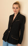 CHANEL 10C Black Gold Line Trim Wool Jacket 42 シャネル ブラック ゴールド ライン トリム ウール ジャケット 即発