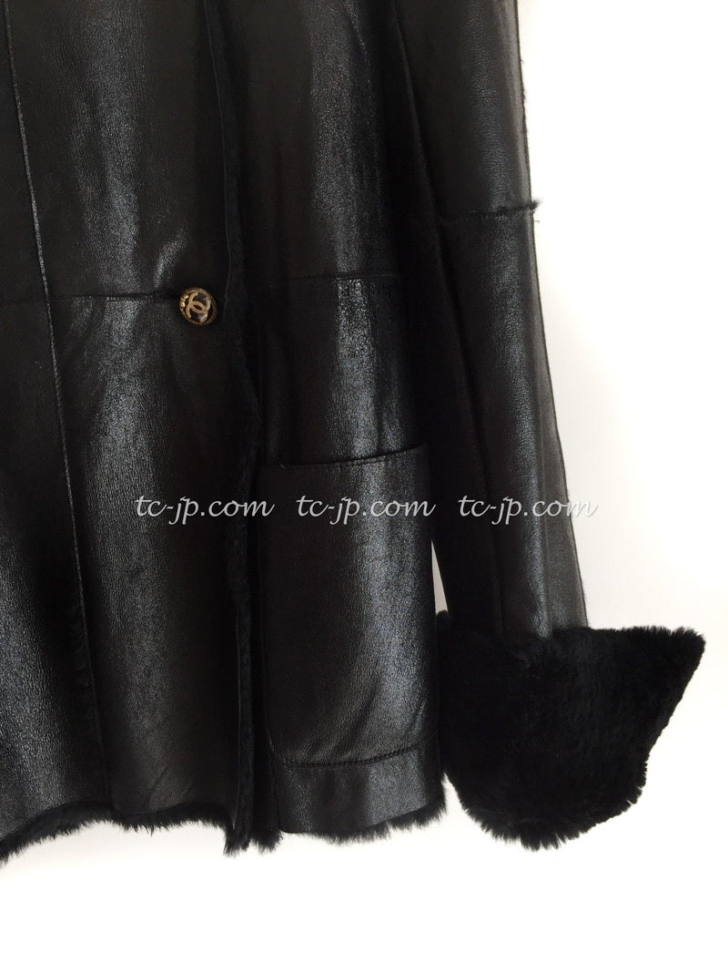 CHANEL 05A Black Rabbit Lapan Leather Jacket Coat 36 38 シャネル ブラック・レザー・ラビットファー ・ラパン・ジャケット・コート 即発