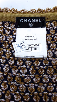 CHANEL 11S Champagne Gold Navy Knit Cardigan Dress 38 シャネル シャンパンゴールド ネイビー 女優の ニット カーディガン ワンピース 即発