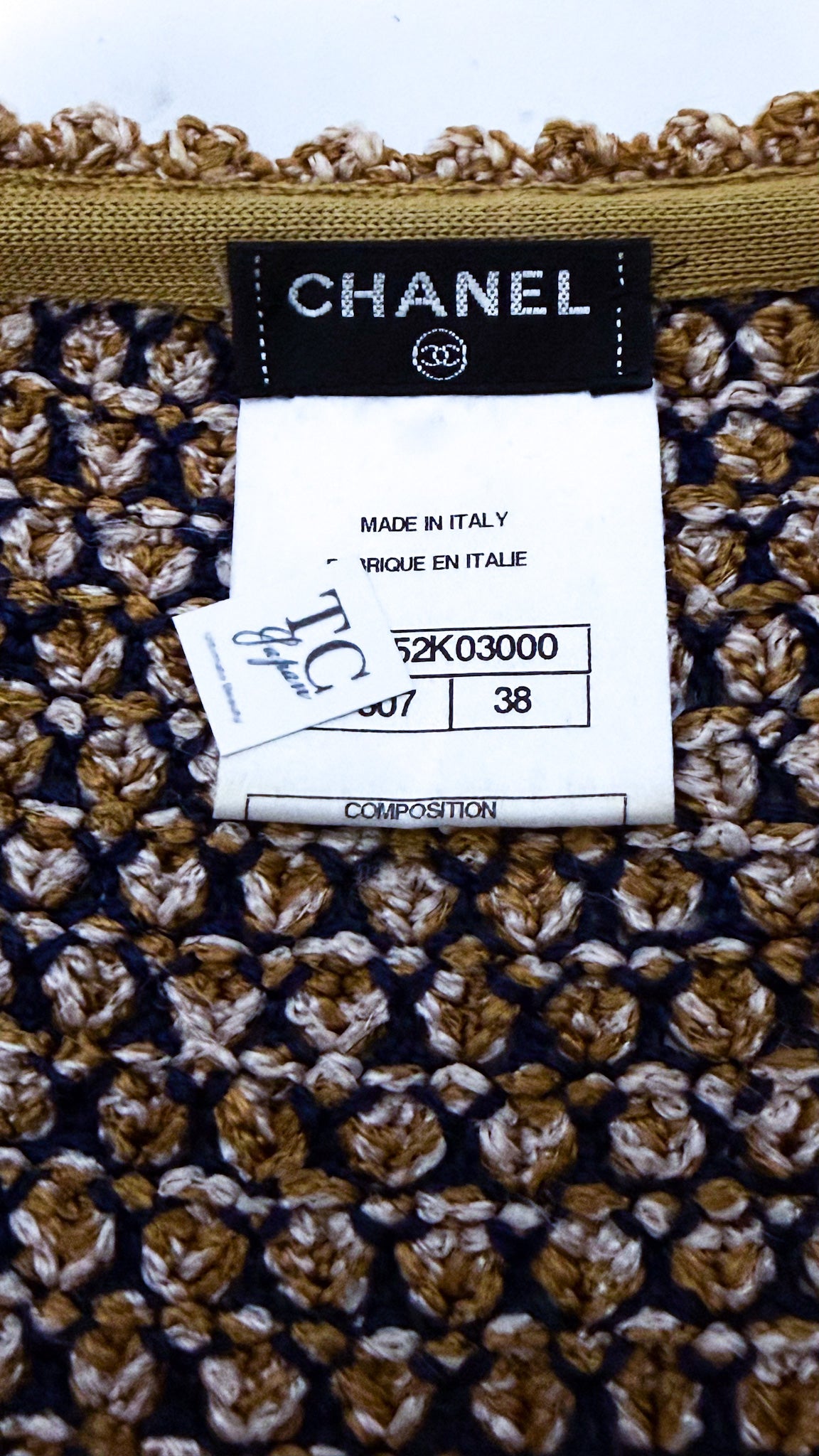 CHANEL 11S Champagne Gold Navy Knit Cardigan Dress 38 シャネル シャンパンゴールド ネイビー 女優の ニット カーディガン ワンピース 即発