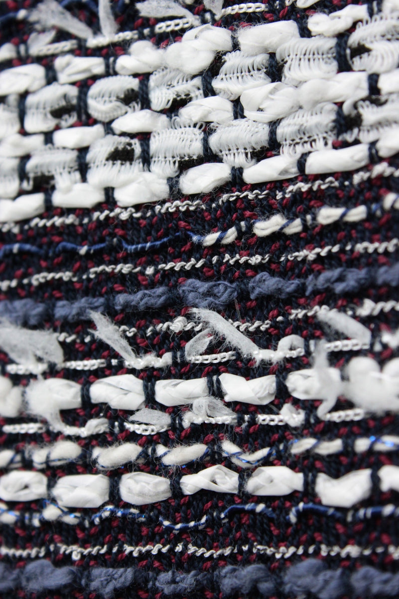 CHANEL 13S Navy White Stripe Cotton Tweed Dress 44 シャネル ネイビー ホワイト ストライプ柄 コットン ツイード ワンピース 即発
