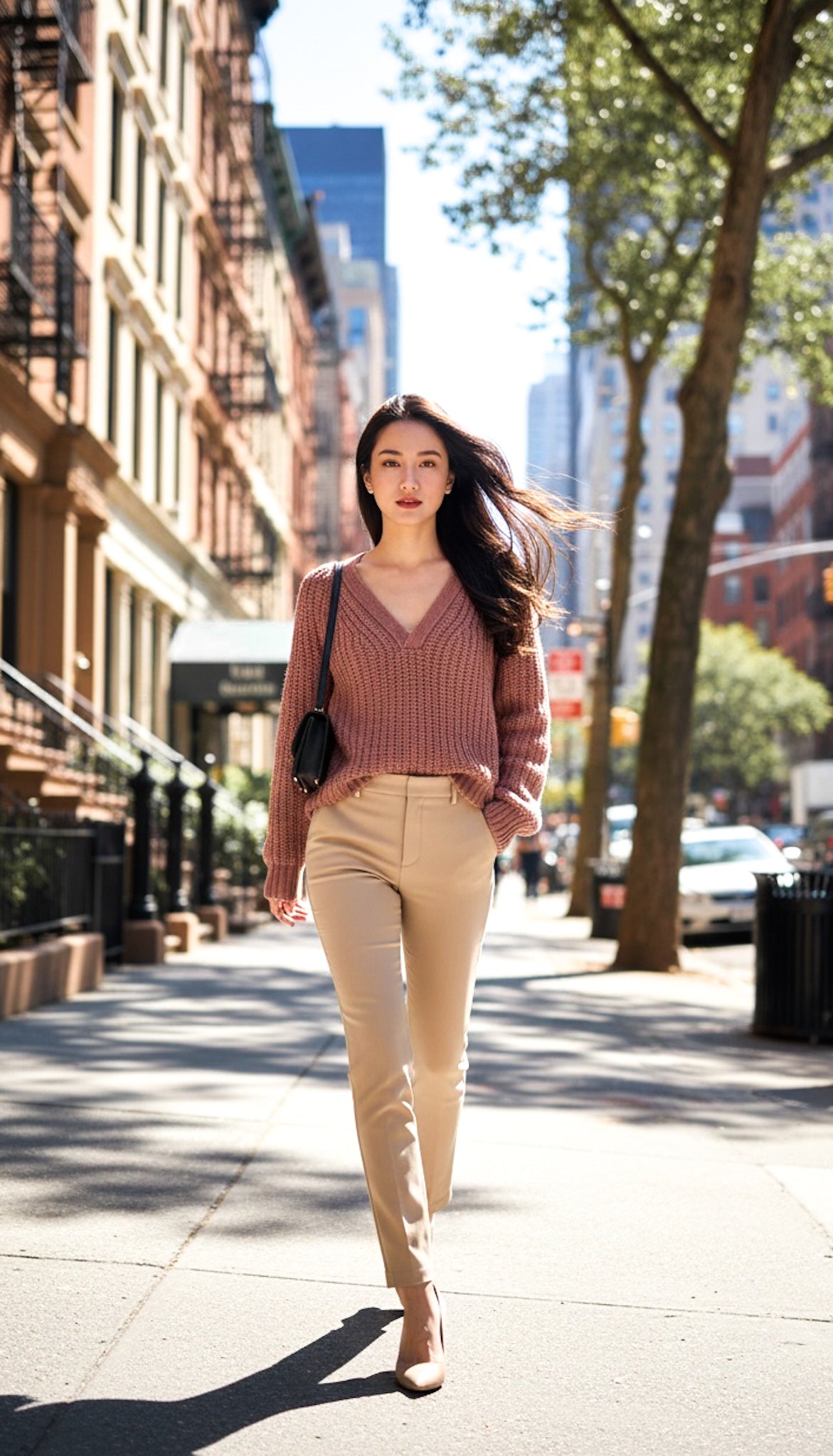 INTERMIX Brown Orange V-neck Long Sleeve Wool Alpaca Knit Sweater US S インターミックス ブラウン・ニット・セーター 日本9-11/  新品同様　即発 - TC JAPAN