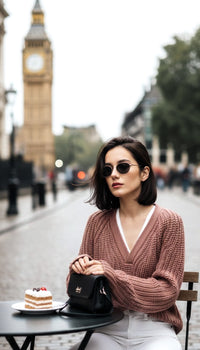 INTERMIX Brown Orange V-neck Long Sleeve Wool Alpaca Knit Sweater US S インターミックス ブラウン・ニット・セーター 日本9-11/  新品同様　即発 - TC JAPAN