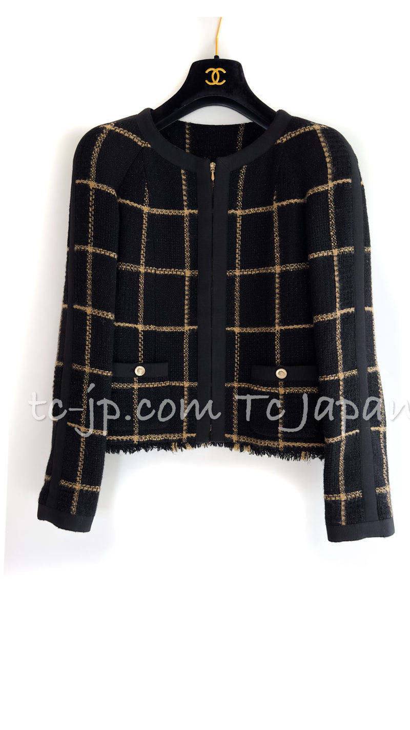 CHANEL 09A Black Gold Check Dress Jacket Skirt 34 36 シャネル ブラック・メタリックゴールド・ウール・ジャケット・ワンピース 即発