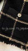CHANEL 09A Black Metallic Gold Check Dress Jacket 34 36 シャネル ブラック メタリック ゴールド チェック ウール ワンピース ジャケット 即発
