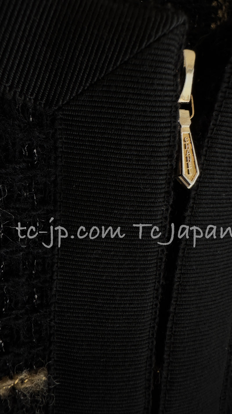 CHANEL 09A Black Gold Check Dress Jacket Skirt 34 36 シャネル ブラック・メタリックゴールド・ウール・ジャケット・ワンピース 即発