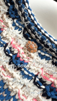 CHANEL 15C Blue Pink Multicolor Border Knit Tweed Dress 38 シャネル ブルー ピンク マルチカラー ボーダー ニット ツイード ワンピース 即発