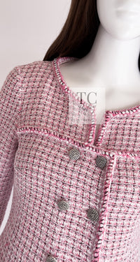 CHANEL 14S Pink White Cotton Collarless Double Jacket 34 シャネル ピンク ホワイト コットン ノーカラー ダブル ジャケット 即発