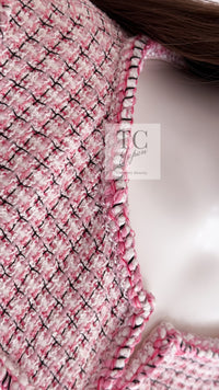 CHANEL 14S Pink White Cotton Collarless Double Jacket 34 シャネル ピンク ホワイト コットン ノーカラー ダブル ジャケット 即発