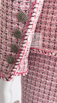 CHANEL 14S Pink White Cotton Collarless Double Jacket 34 シャネル ピンク ホワイト コットン ノーカラー ダブル ジャケット 即発