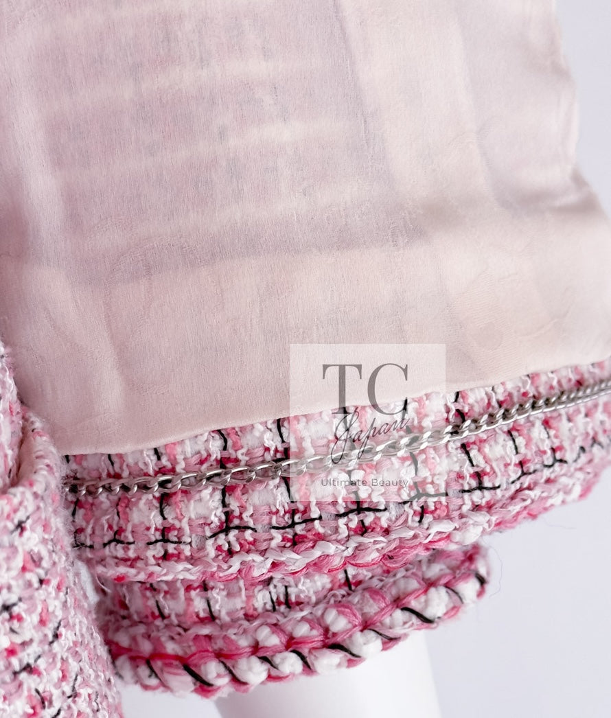 CHANEL 14S Pink White Cotton Collarless Double Jacket 34 シャネル ピンク ホワイト コットン ノーカラー ダブル ジャケット 即発