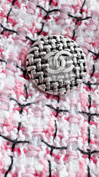 CHANEL 14S Pink White Cotton Collarless Double Jacket 34 シャネル ピンク ホワイト コットン ノーカラー ダブル ジャケット 即発