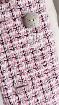 CHANEL 14S Pink White Cotton Collarless Double Jacket 34 シャネル ピンク ホワイト コットン ノーカラー ダブル ジャケット 即発