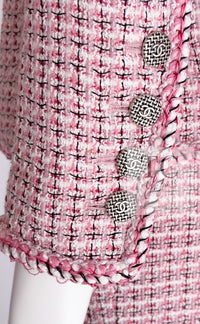 CHANEL 14S Pink White Cotton Collarless Double Jacket 34 シャネル ピンク ホワイト コットン ノーカラー ダブル ジャケット 即発 - TC JAPAN