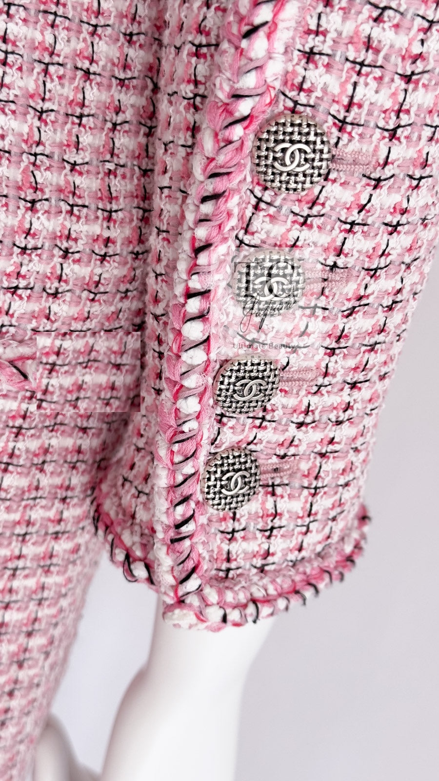 CHANEL 14S Pink White Cotton Collarless Double Jacket 34 シャネル ピンク ホワイト コットン ノーカラー ダブル ジャケット 即発 - TC JAPAN