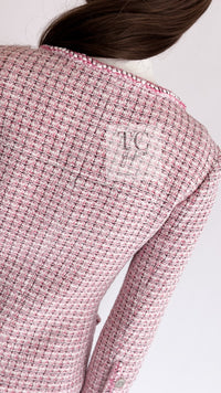 CHANEL 14S Pink White Cotton Collarless Double Jacket 34 シャネル ピンク ホワイト コットン ノーカラー ダブル ジャケット 即発 - TC JAPAN