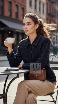 シャネル ジャケット CHANEL 09A ブラック メタリック シルバー ウール 36 38
