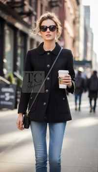CHANEL Jacket Coat 14PF Black CC Button Wool 34 | UK