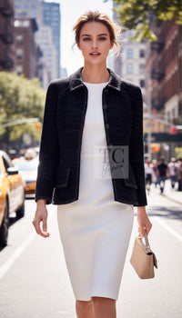 シャネル ジャケット CHANEL 09A ブラック メタリック シルバー ウール 36 38