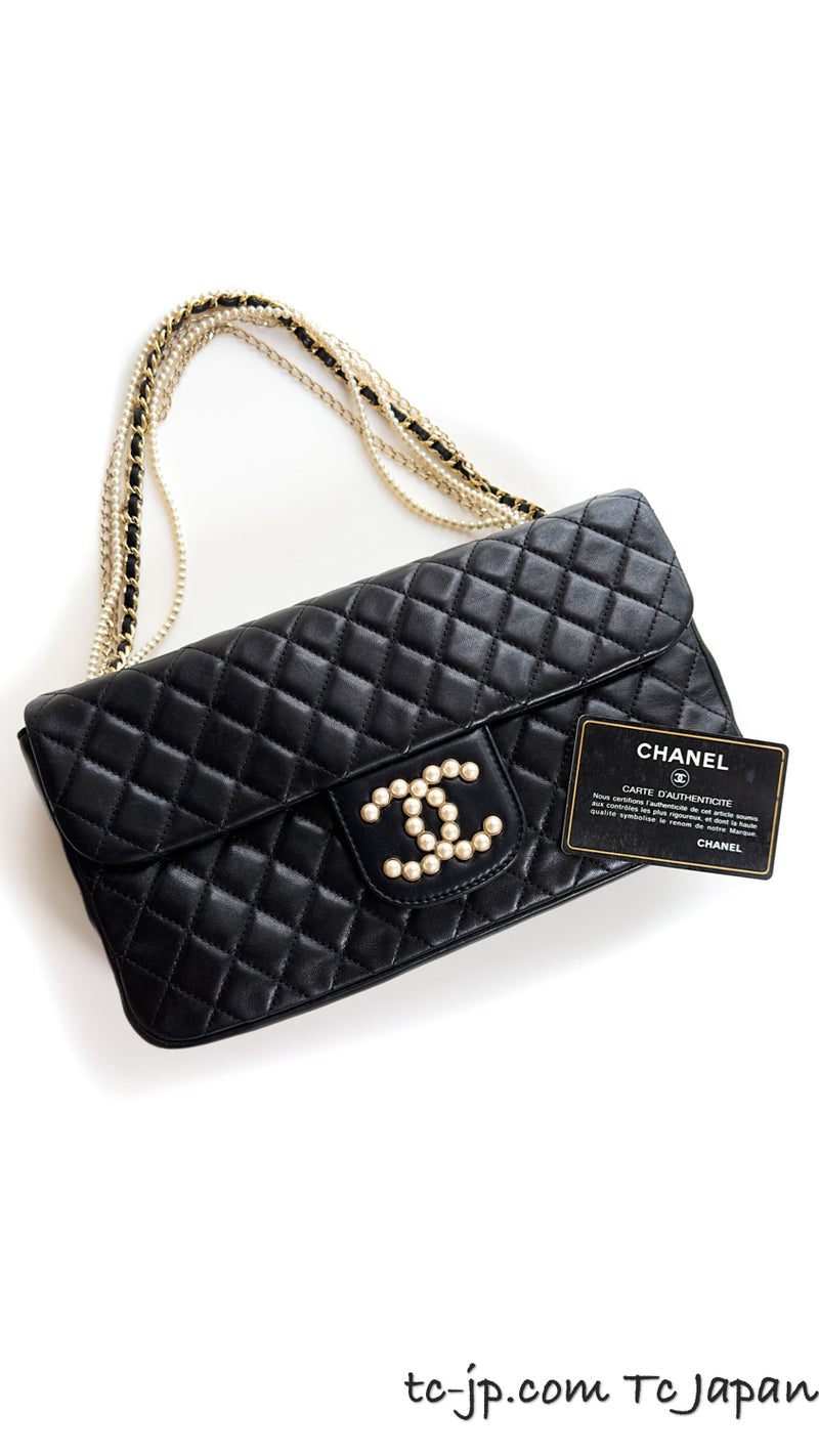 CHANEL Black Lambskin Westminster Classic Pearl Chain Matelasse Bag シャネル ブラック・ラムスキン・ウエストミンスター・パール・チェーン・マトラッセ・バッグ