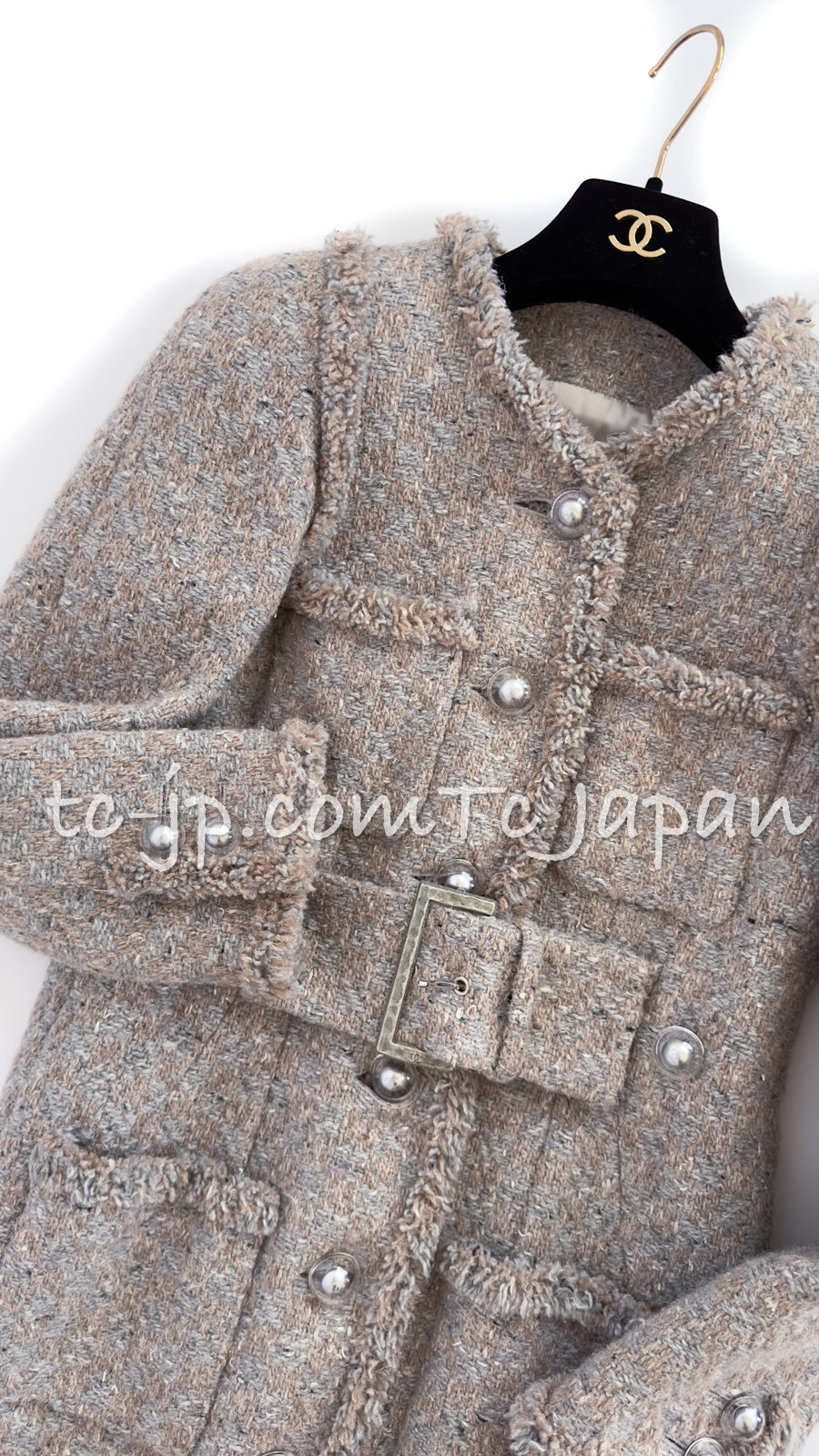 CHANEL 17A Grey Beige Wool Coat 36 38 シャネル グレー・ベージュ・ウール・コート 即発