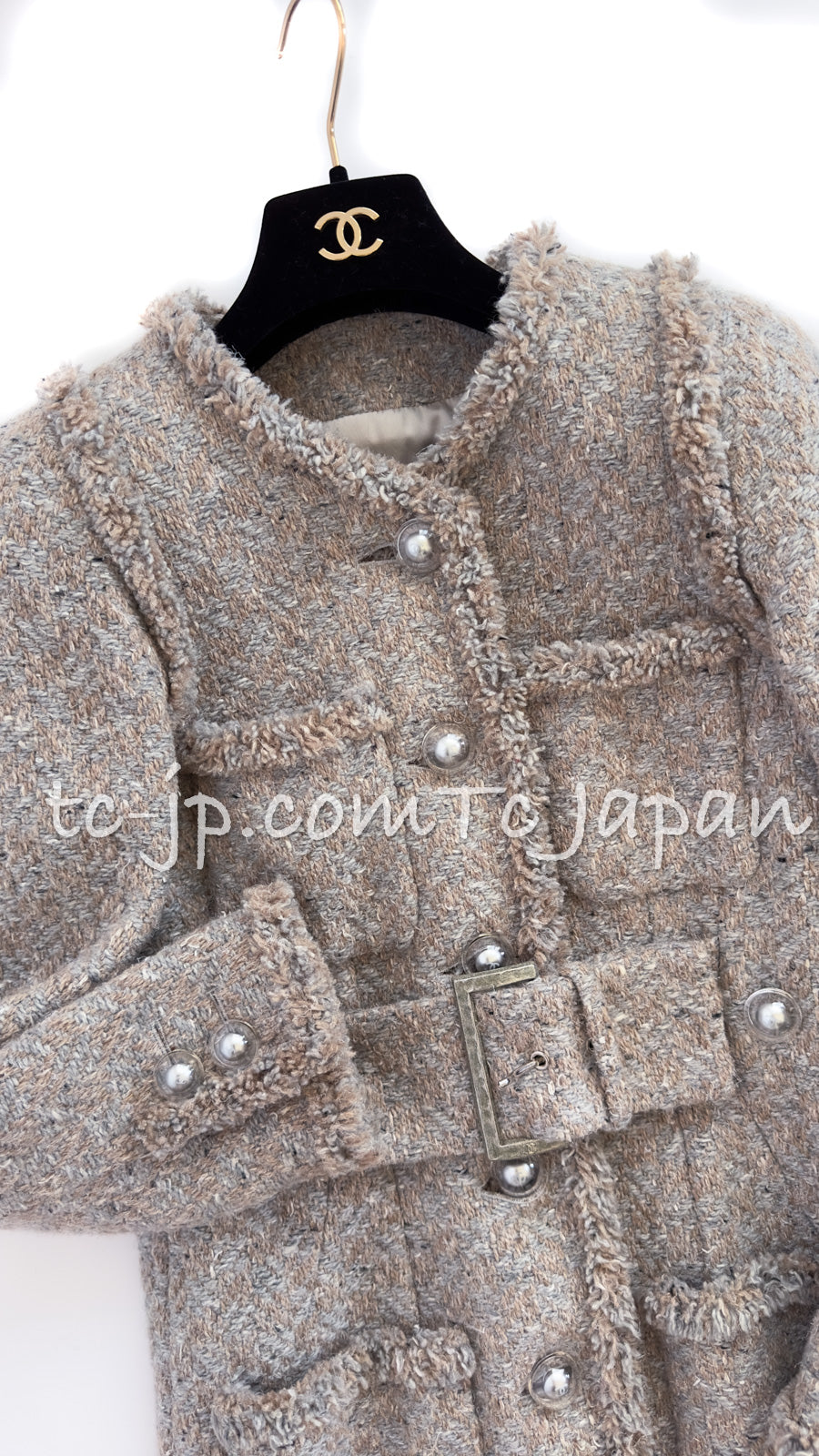 CHANEL 17A Grey Beige Wool Coat 36 38 シャネル グレー・ベージュ・ウール・コート 即発