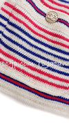 CHANEL 19C Ivory Beige Blue Border CC Logo Sweater Cardigan 36 38 シャネル アイボリー・ボーダー・ベージュ・ブルー・CCロゴ・セーター・トップス・カーディガン 即発