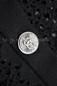 CHANEL 12S Black White Cotton Eye-let V-Neck Knit Cardigan 36 38 シャネル ブラック・ホワイト・コットン・アイレット・Vネック・ニット・カーディガン