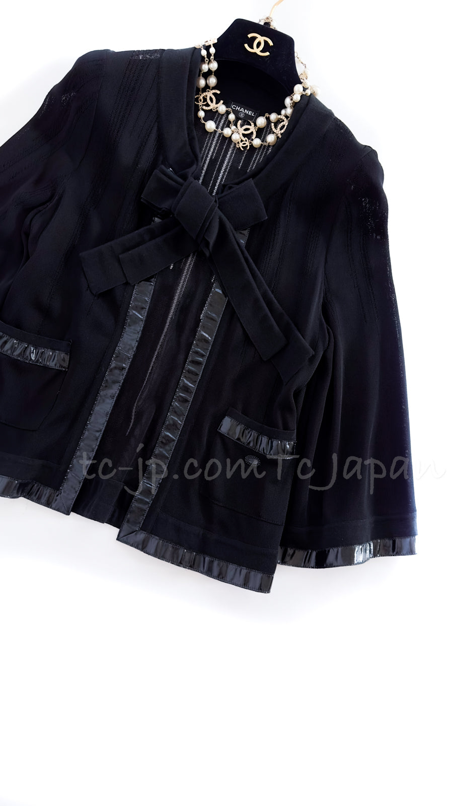 CHANEL 07S Ribbon Trim Black Cardigan Jacket 34 36 シャネル リボン・トリム・ブラック・ニット  ボレロ カーディガン 即発