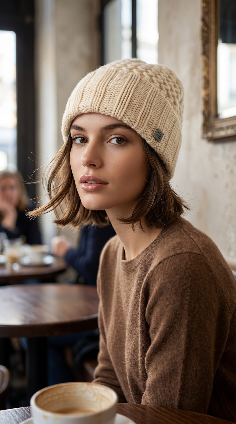 CHANEL Ivory Knit cap Women COCO Mark Plate Knit Hat シャネル アイボリー ニットキャップ レディース ココマークプレート ニット帽 - TC JAPAN