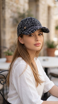 CHANEL Black cap Women COCO Mark Tweed Baseball Cap シャネル ブラック キャップ レディース ココマーク ツイード ベースボールキャップ 帽子