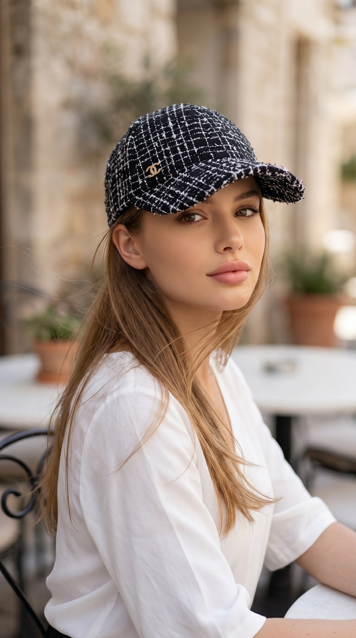 CHANEL Black cap Women COCO Mark Tweed Baseball Cap シャネル ブラック キャップ レディース ココマーク ツイード ベースボールキャップ 帽子