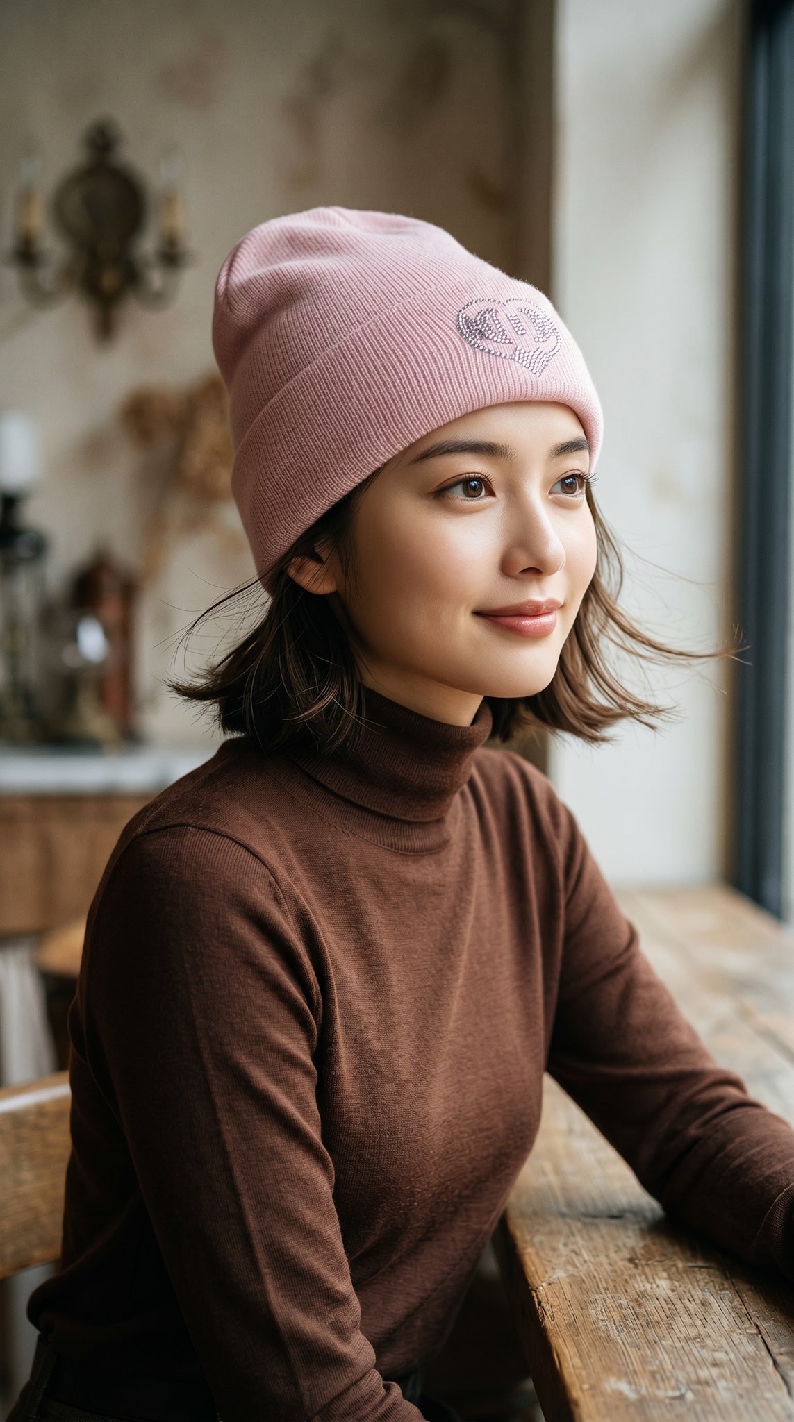 CHANEL Pink Knit cap Women COCO Mark Heart Rhinestone シャネル ピンク ニットキャップ レディース ココマーク ハート ラインストーン
